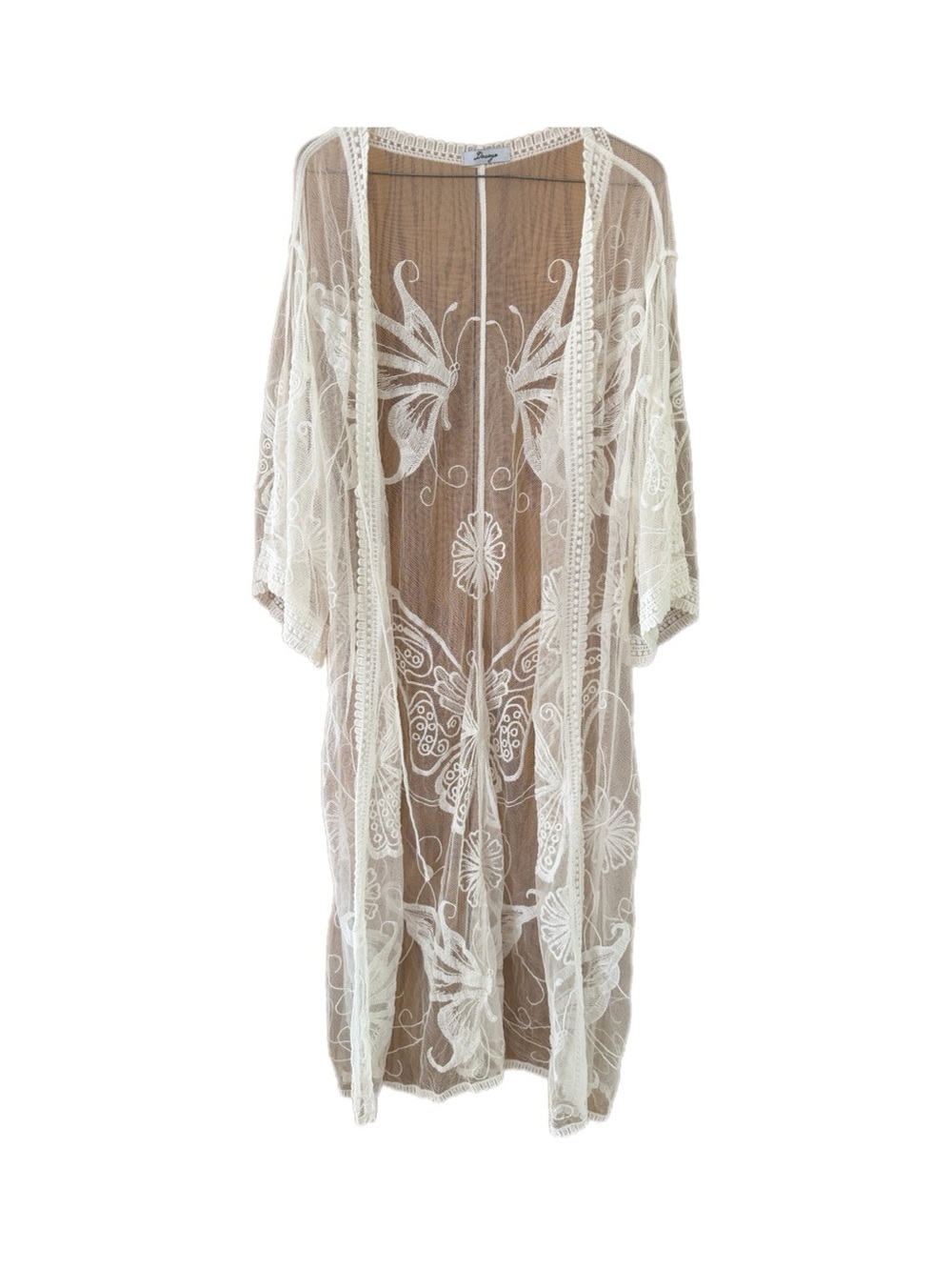 Sheer Embroidered Kimono Cover-Up in Cream - Picture 4 of 13